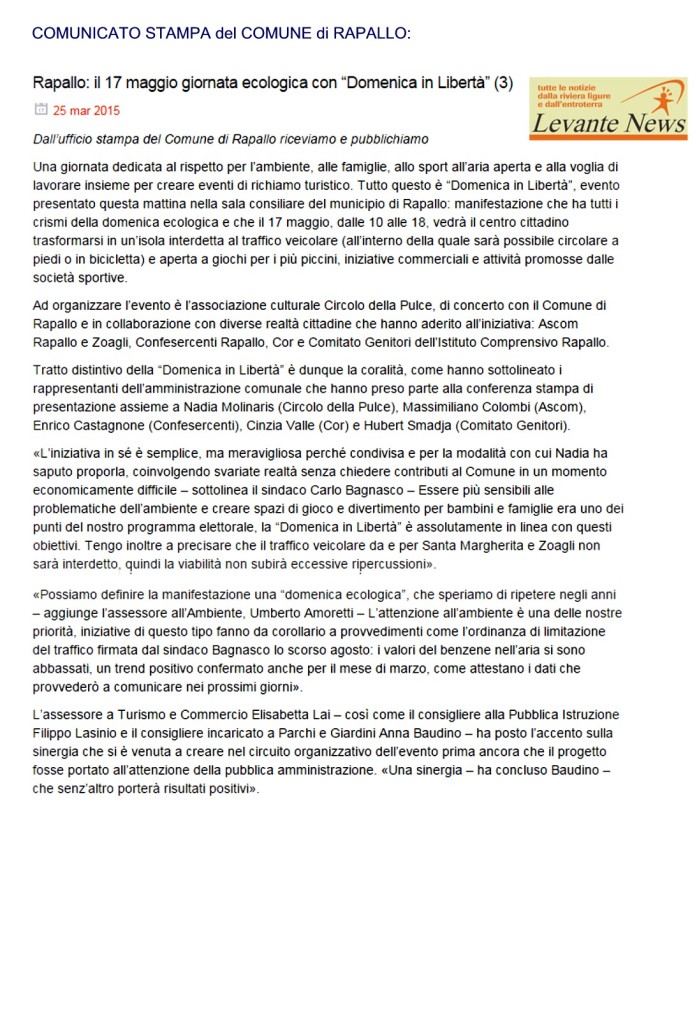 Comunicato stampa Comune di Rapallo